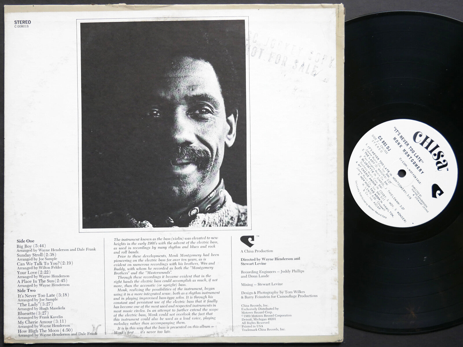 MONK MONTGOMERY It's Never Too Late LP CHISA CS 801 DJ US 1969 PROMO JAZZ VG+