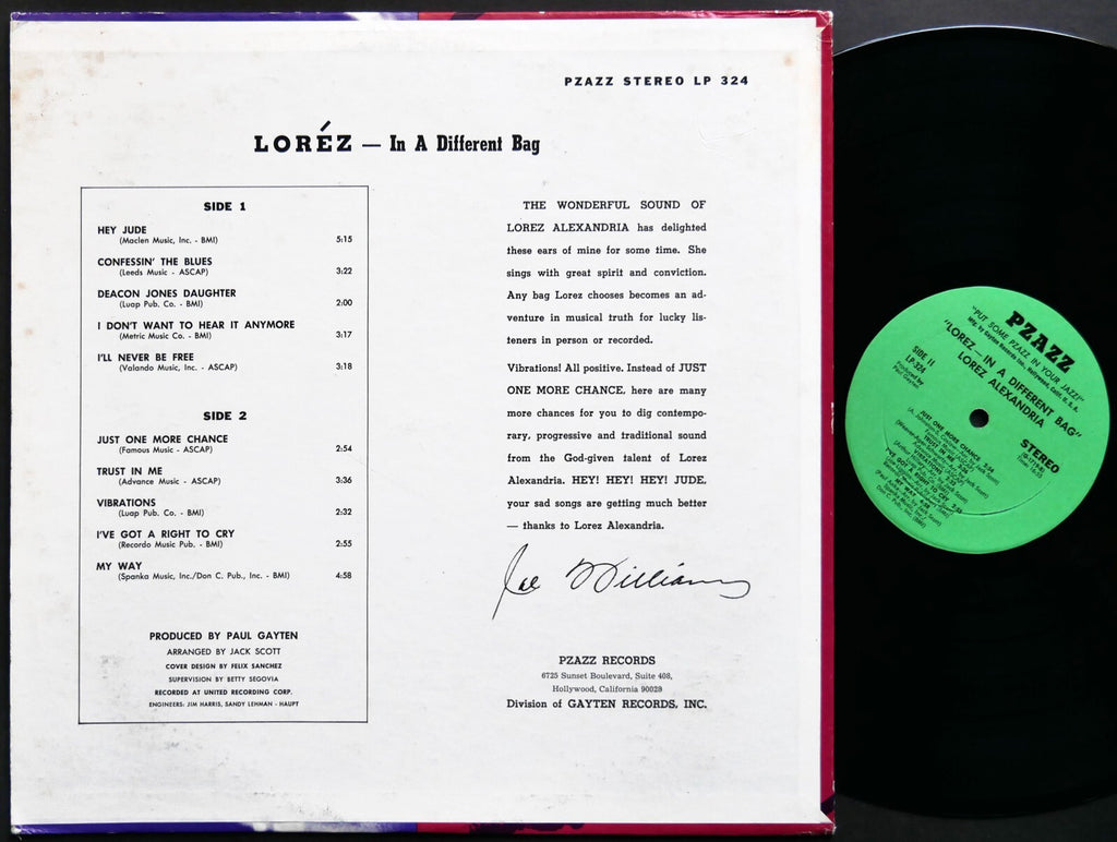 LOREZ ALEXANDRIA In A Different Bag LP PZAZZ RECORDS LP-324 US 1969 Vocal Jazz