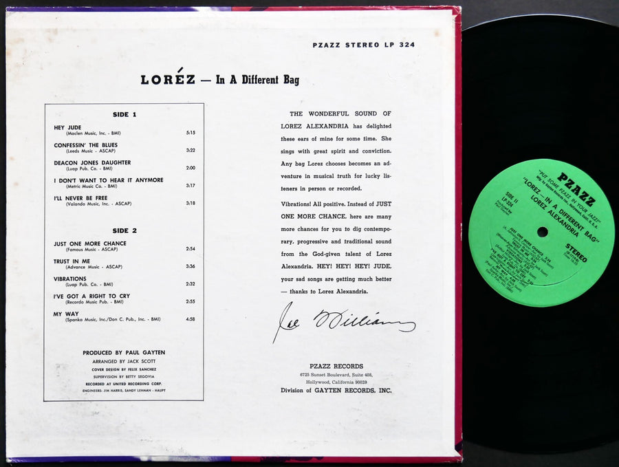 LOREZ ALEXANDRIA In A Different Bag LP PZAZZ RECORDS LP-324 US 1969 Vocal Jazz