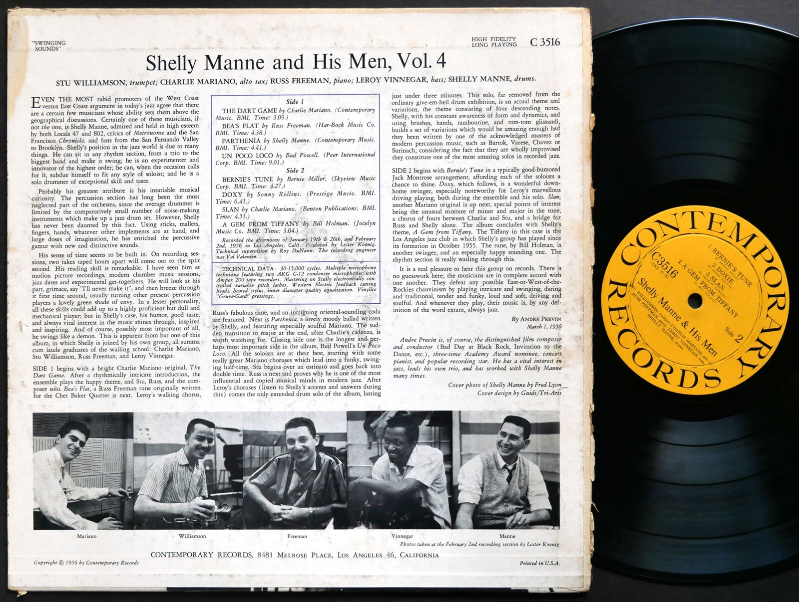 SHELLY MANNE & His Men 4 Swinging Sounds LP CONTEMPORARY C 3516 US 1956 DG MONO