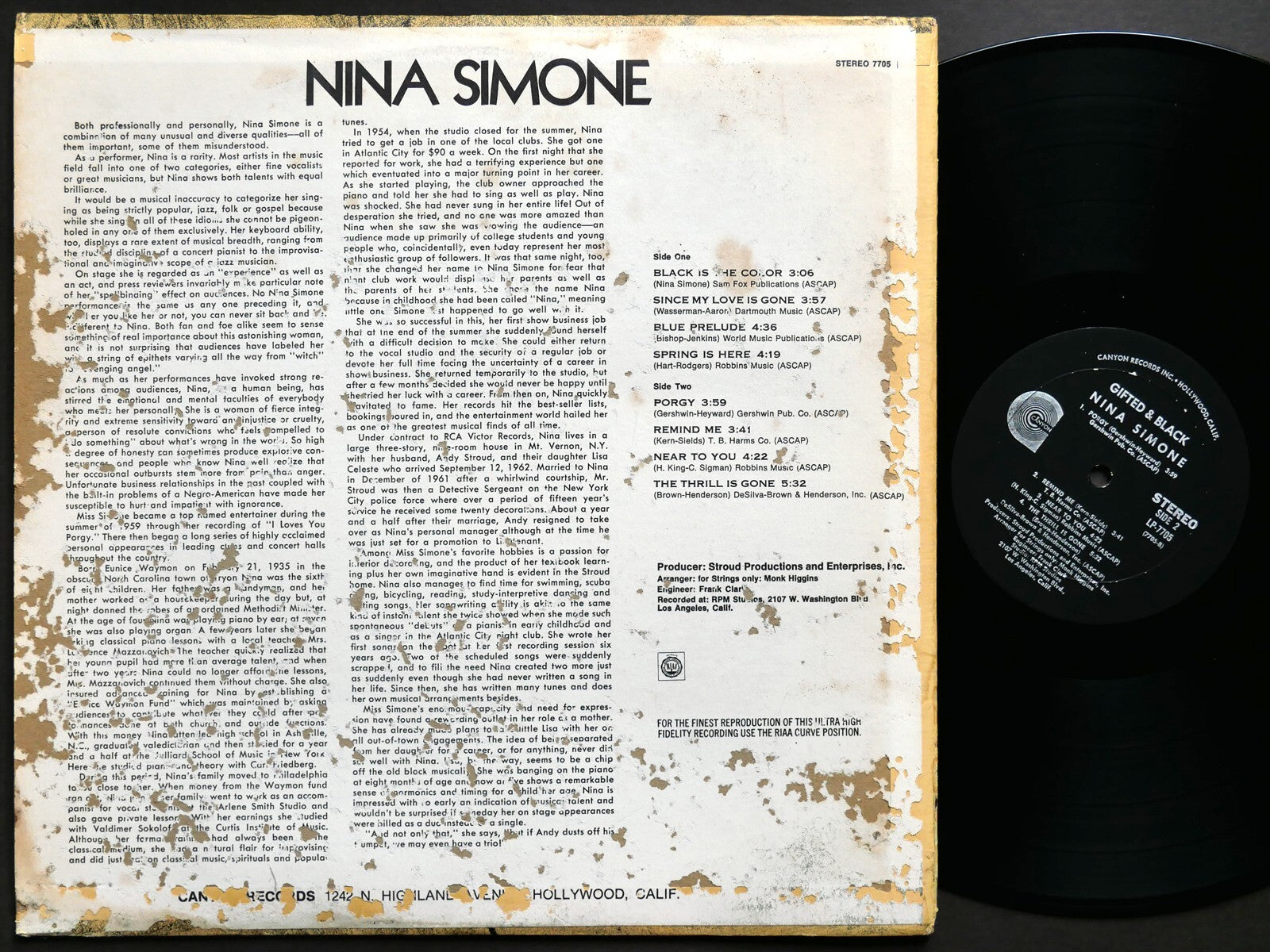 NINA SIMONE Gifted & Black LP CANYON RECORDS LP-7705 US 1970 Jazz Blues