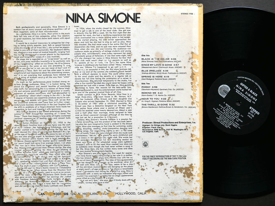 NINA SIMONE Gifted & Black LP CANYON RECORDS LP-7705 US 1970 Jazz Blues