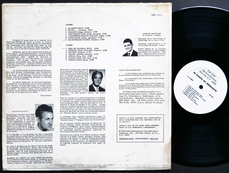 FRANS JAHGER DUNCAN CHARTERS Ni Kantu En Esperanto LP ESP DISK 1001 US 1964