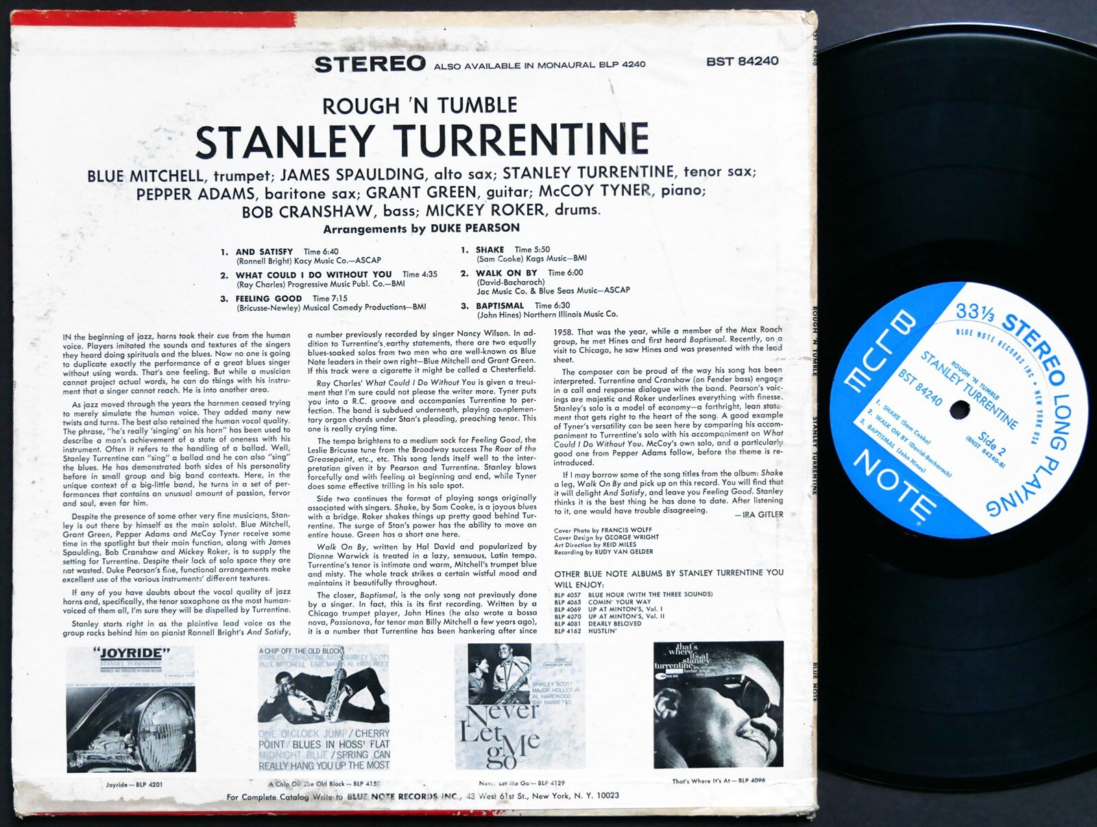STANLEY TURRENTINE Rough 'N Tumble LP BLUE NOTE BST 84240 US 1966 NY Grant Green