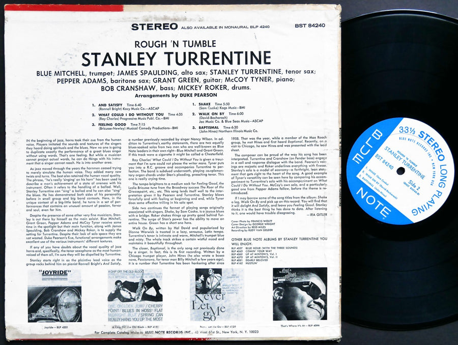 STANLEY TURRENTINE Rough 'N Tumble LP BLUE NOTE BST 84240 US 1966 NY Grant Green