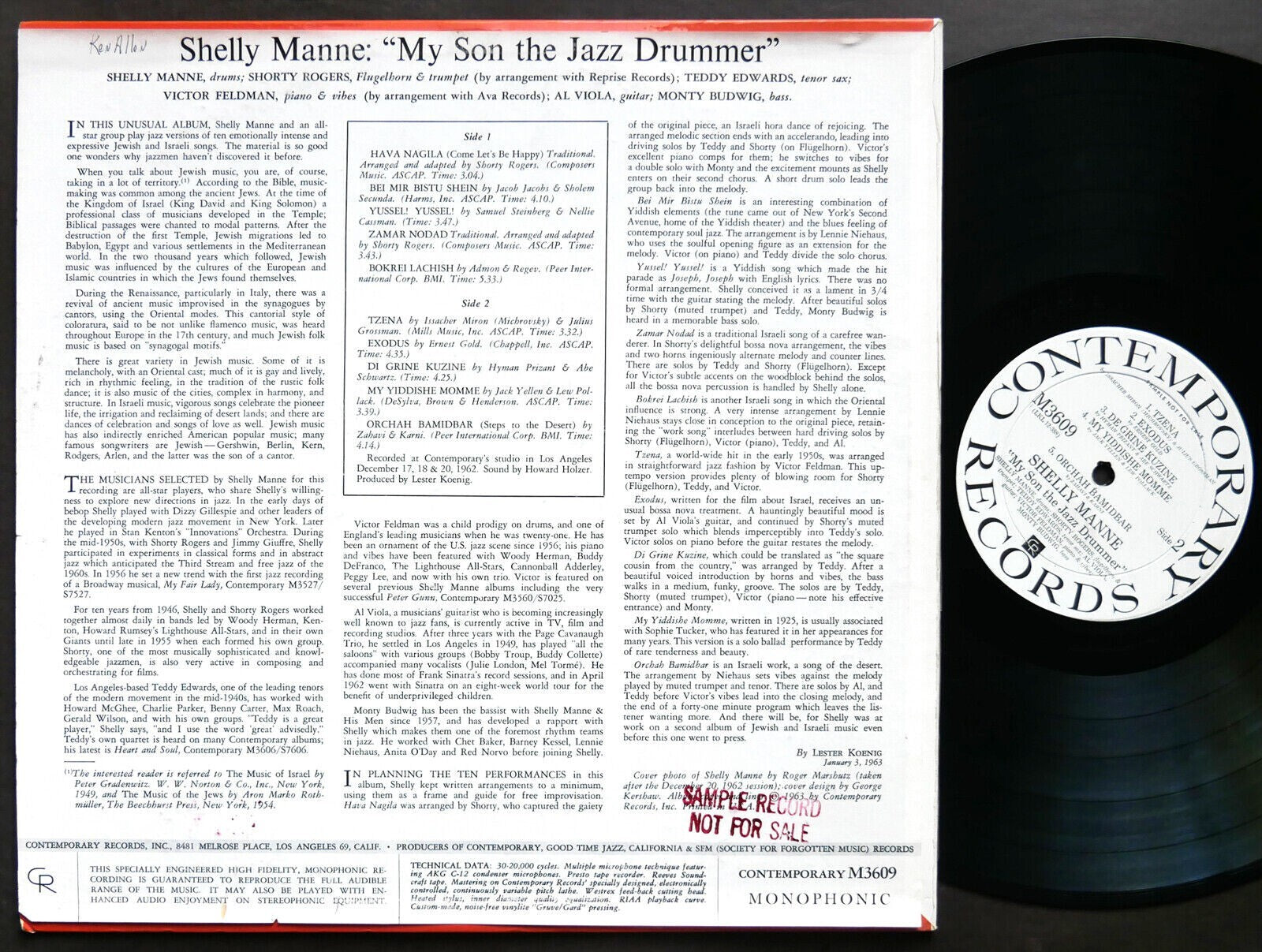 SHELLY MANNE My Son The Jazz Drummer! LP CONTEMPORARY M3609 MONO Teddy Edwards
