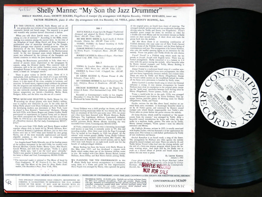 SHELLY MANNE My Son The Jazz Drummer! LP CONTEMPORARY M3609 MONO Teddy Edwards