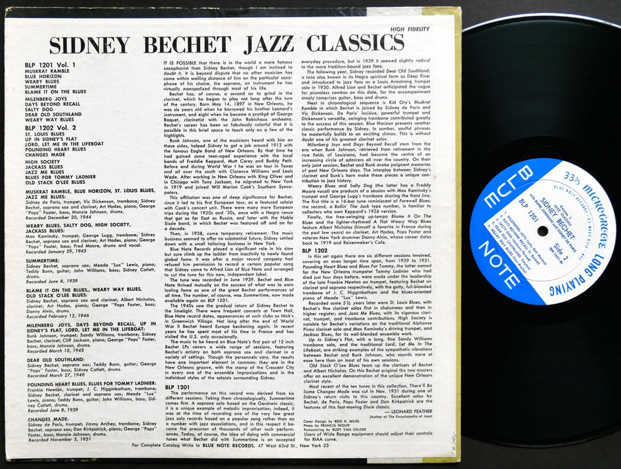 SIDNEY BECHET Jazz Classics Volume 1 LP BLUE NOTE BLP 1201 EAR DG MONO 47 W.63rd