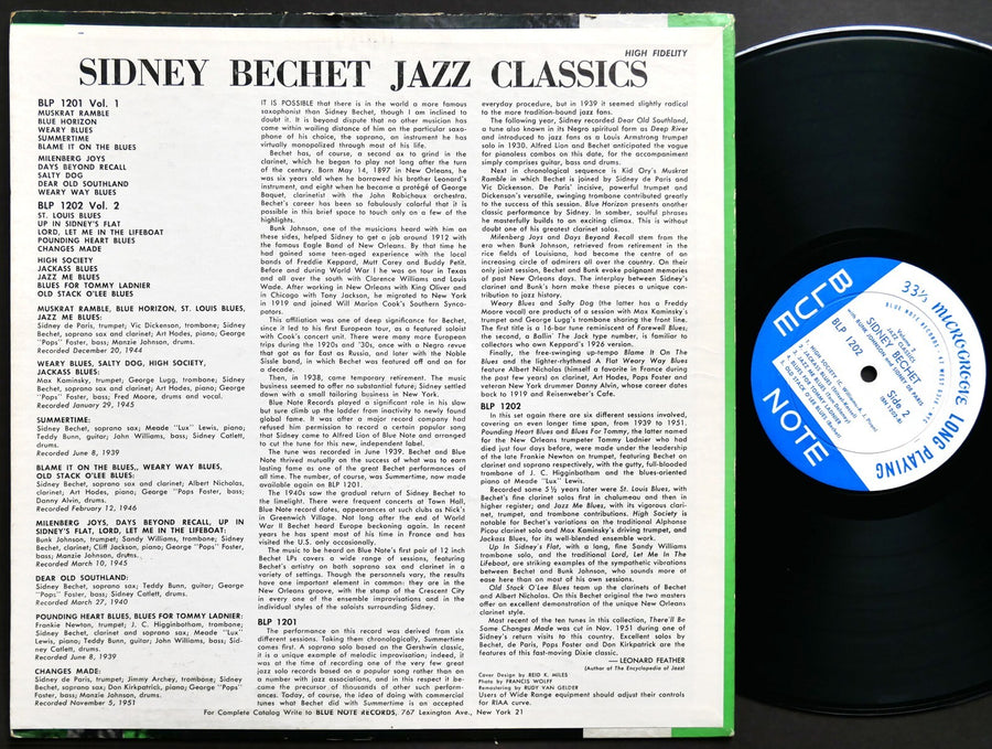 SIDNEY BECHET Jazz Classics Volume 2 LP BLUE NOTE BLP 1202 EAR DG MONO 47 W.63rd