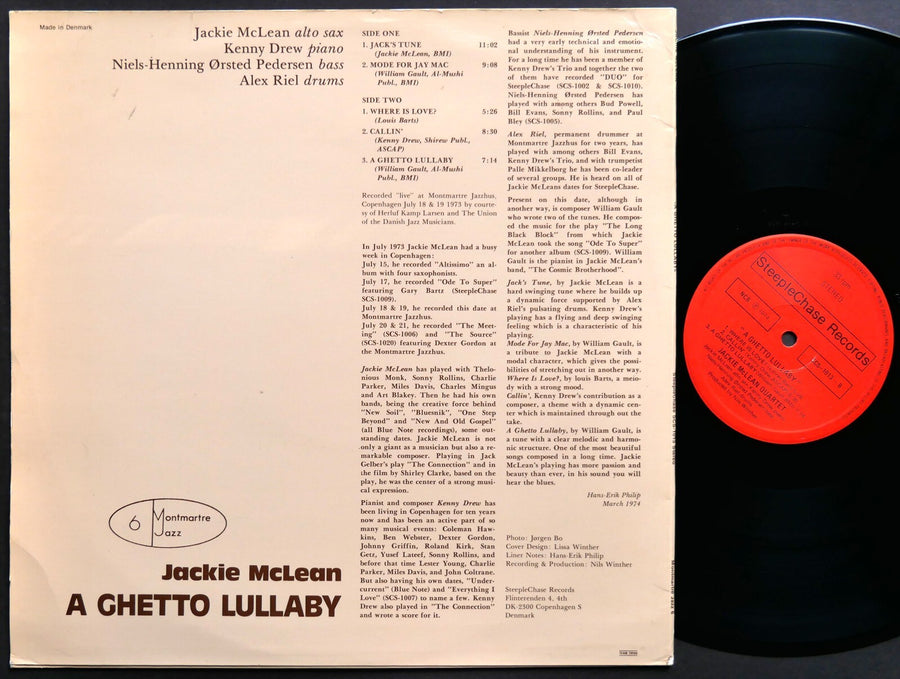 JACKIE MCLEAN A Ghetto Lullaby LP STEEPLECHASE SCS-1013 DENMARK 1974 Kenny Drew