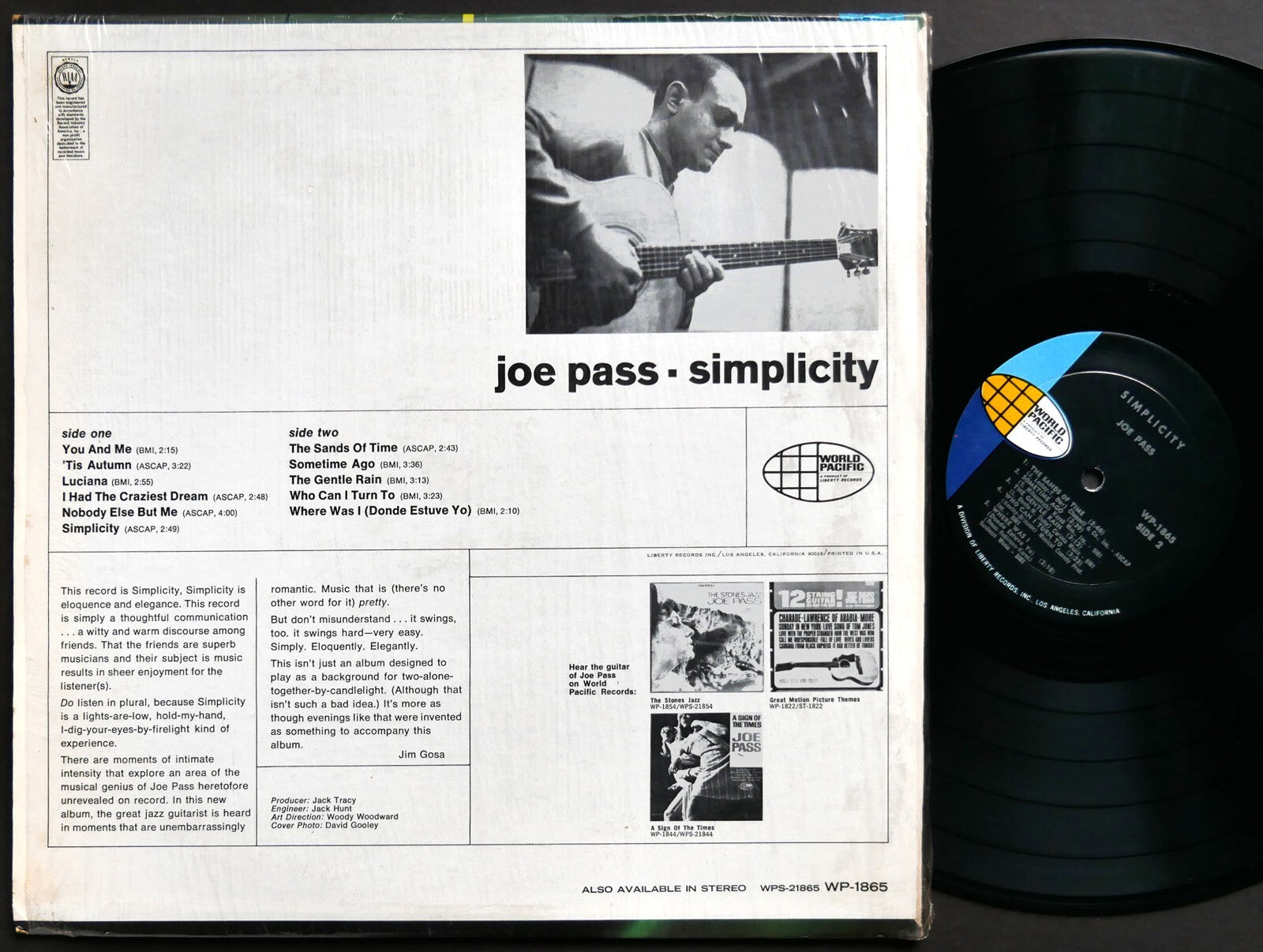 JOE PASS Simplicity LP WORLD PACIFIC RECORDS WP-1865 US 1967 MONO Bossa Nova