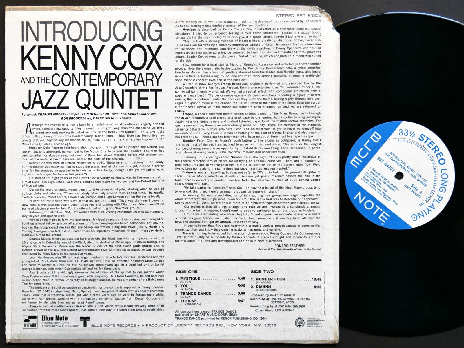 KENNY COX The Contemporary Jazz Quintet Introducing LP BLUE NOTE 84302 US 1968