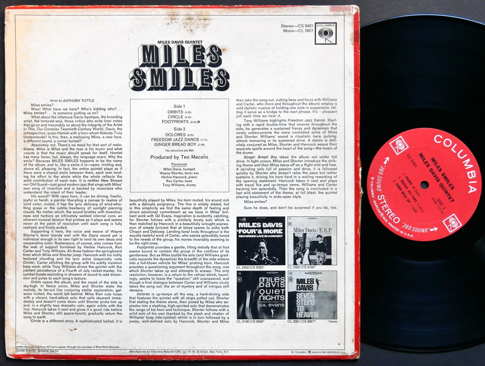 MILES DAVIS Miles Smiles LP COLUMBIA CS 9401 2-EYE Herbie Hancock Wayne Shorter