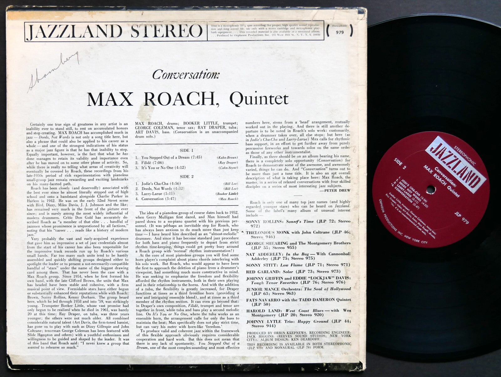 MAX ROACH Quintet Conversation LP JAZZLAND JLP 979 Booker Little Ray Draper