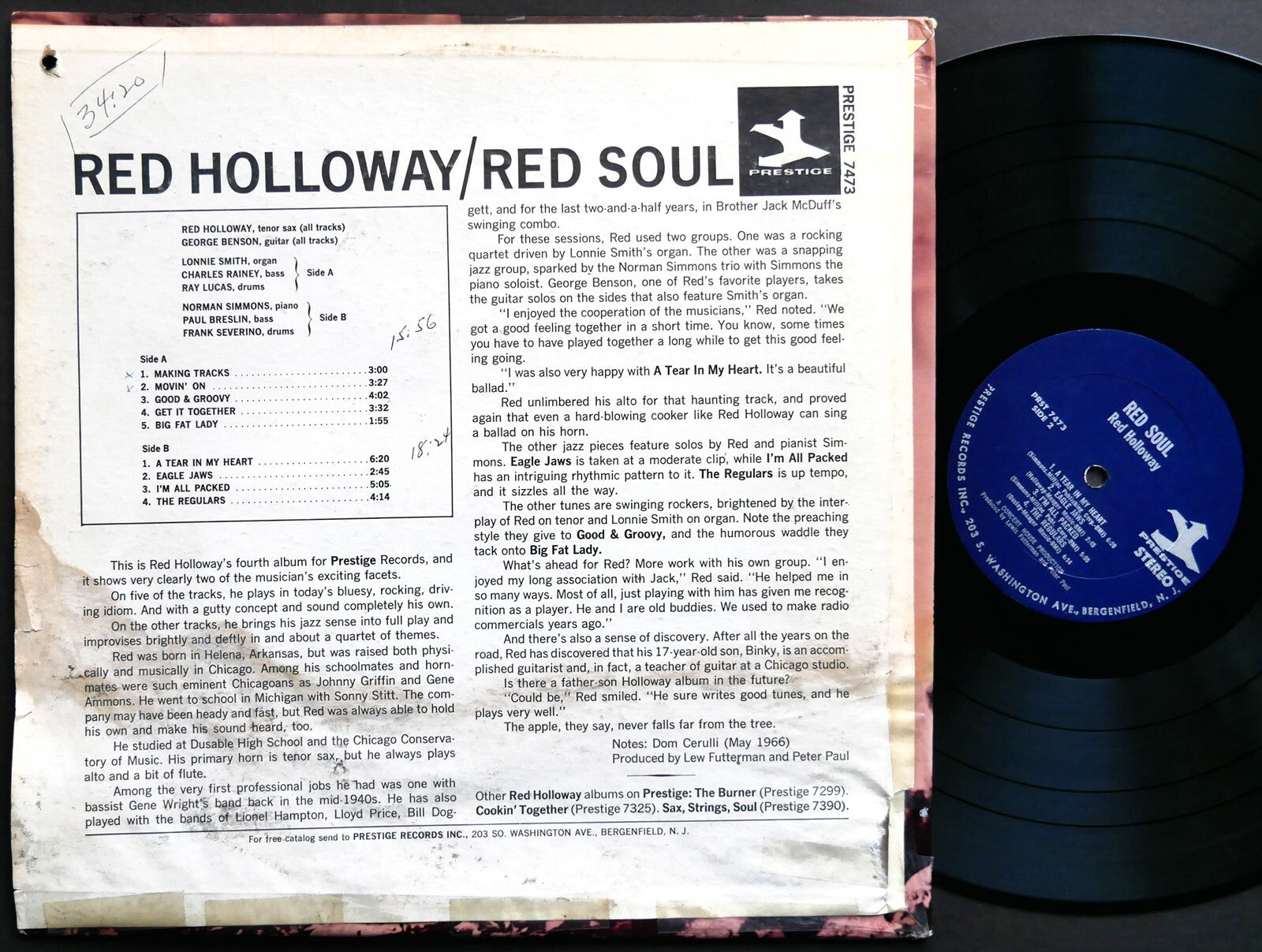 RED HOLLOWAY Red Soul LP PRESTIGE PRST 7473 US 1966 Lonnie Smith George Benson