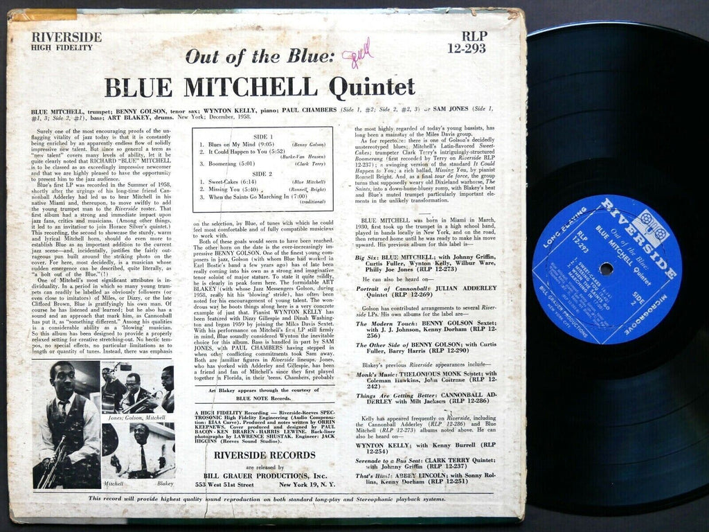 BLUE MITCHELL Out Of The Blue LP RIVERSIDE RLP 12-293 Art Blakey Wynton Kelly