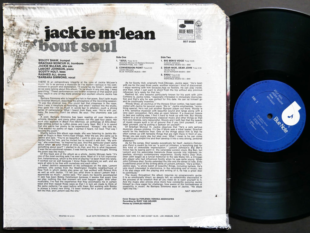 JACKIE MCLEAN 'Bout Soul LP BLUE NOTE 84284 RVG Grachan Moncur III Woody Shaw