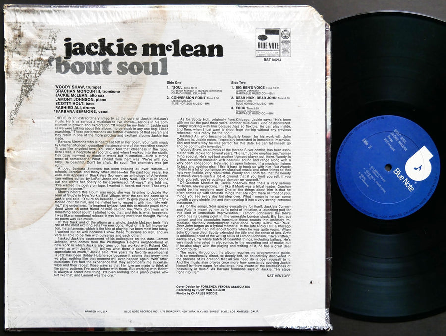 JACKIE MCLEAN 'Bout Soul LP BLUE NOTE 84284 RVG Grachan Moncur III Woody Shaw