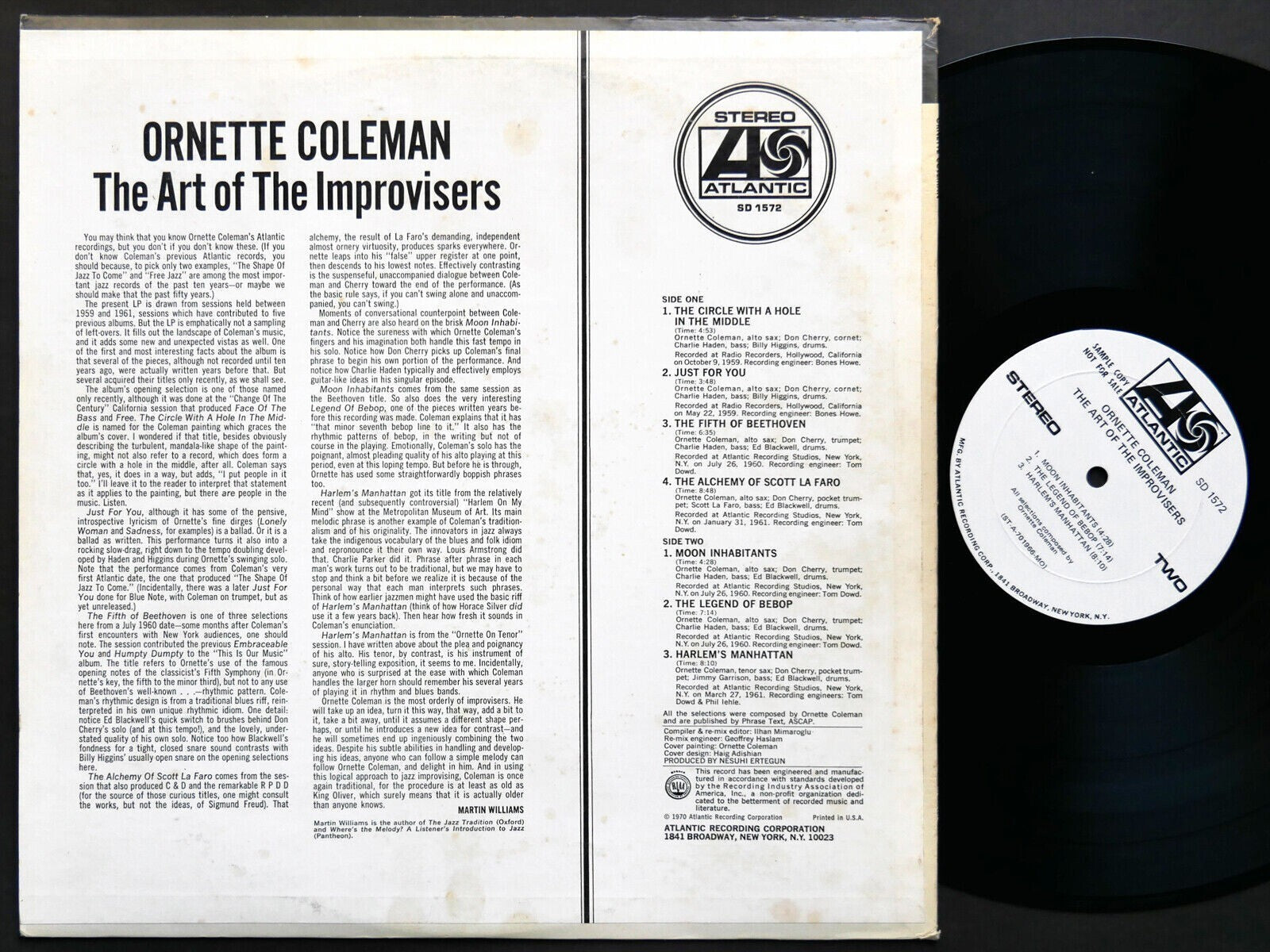 ORNETTE COLEMAN The Art Of The Improvisers LP ATLANTIC SD 1572 Scott LaFaro VG+