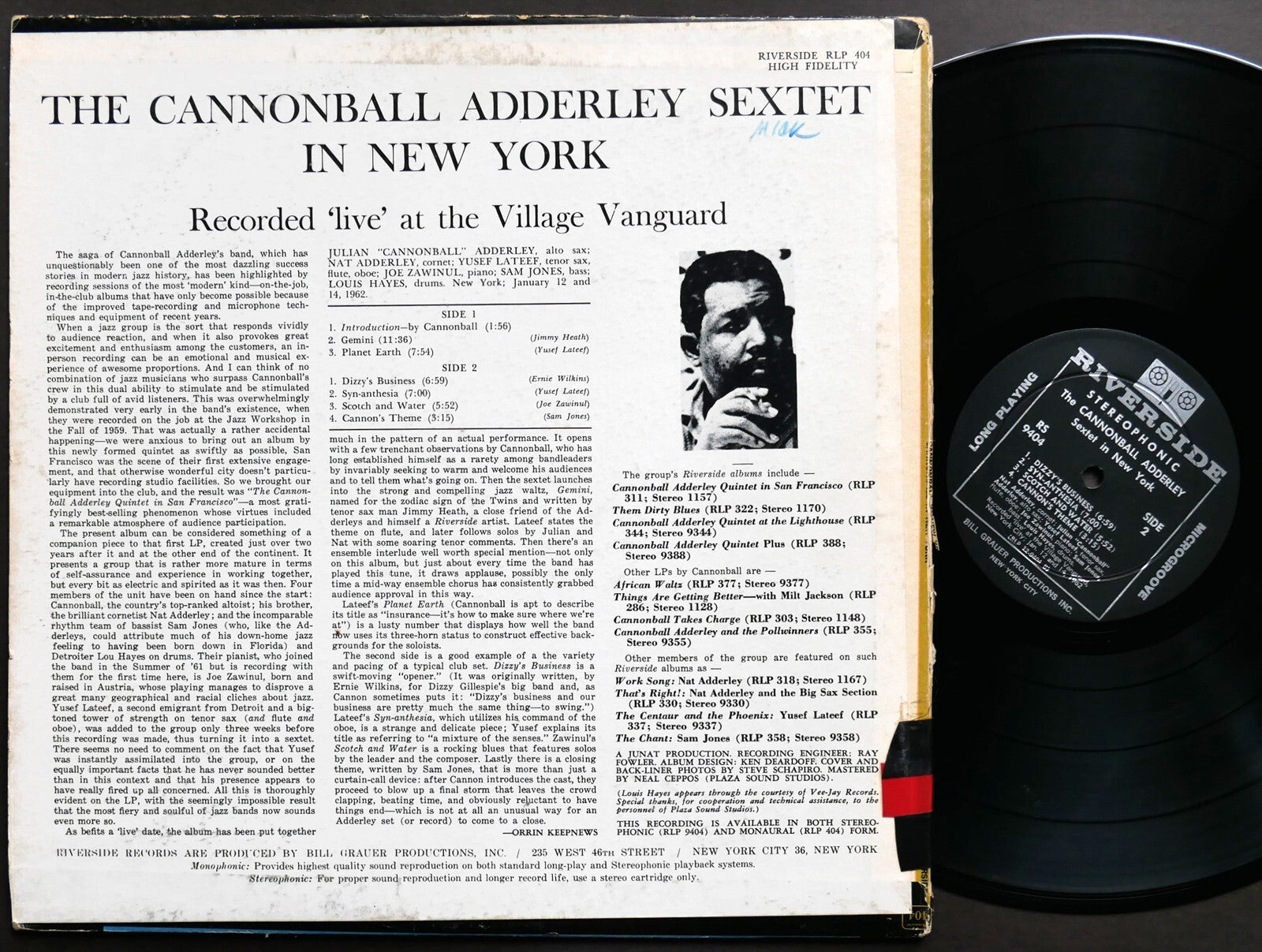 CANNONBALL ADDERLEY Sextet In New York LP RIVERSIDE RS 9404 US 1964 Yusef Lateef