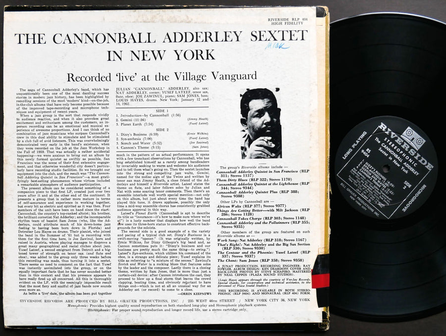 CANNONBALL ADDERLEY Sextet In New York LP RIVERSIDE RS 9404 US 1964 Yusef Lateef