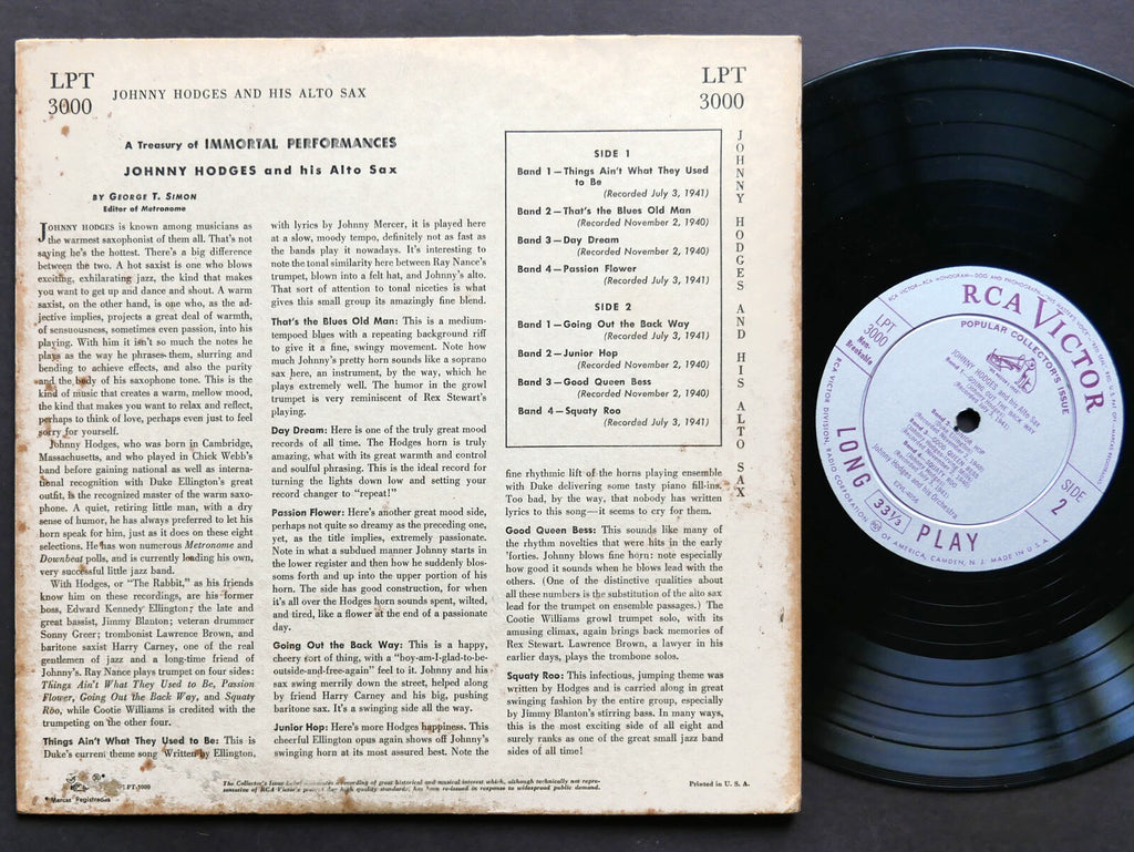 JOHNNY HODGES And His Alto Sax 10" LP RCA VICTOR LPT 3000 DG MONO Duke Ellington