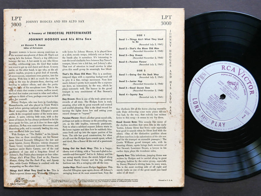 JOHNNY HODGES And His Alto Sax 10" LP RCA VICTOR LPT 3000 DG MONO Duke Ellington