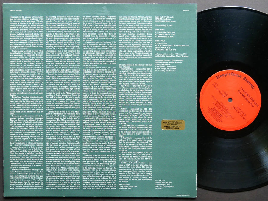 KEN MCINTYRE TRIO Chasing The Sun LP STEEPLECHASE SCS 1114 DENMARK 1979 JAZZ