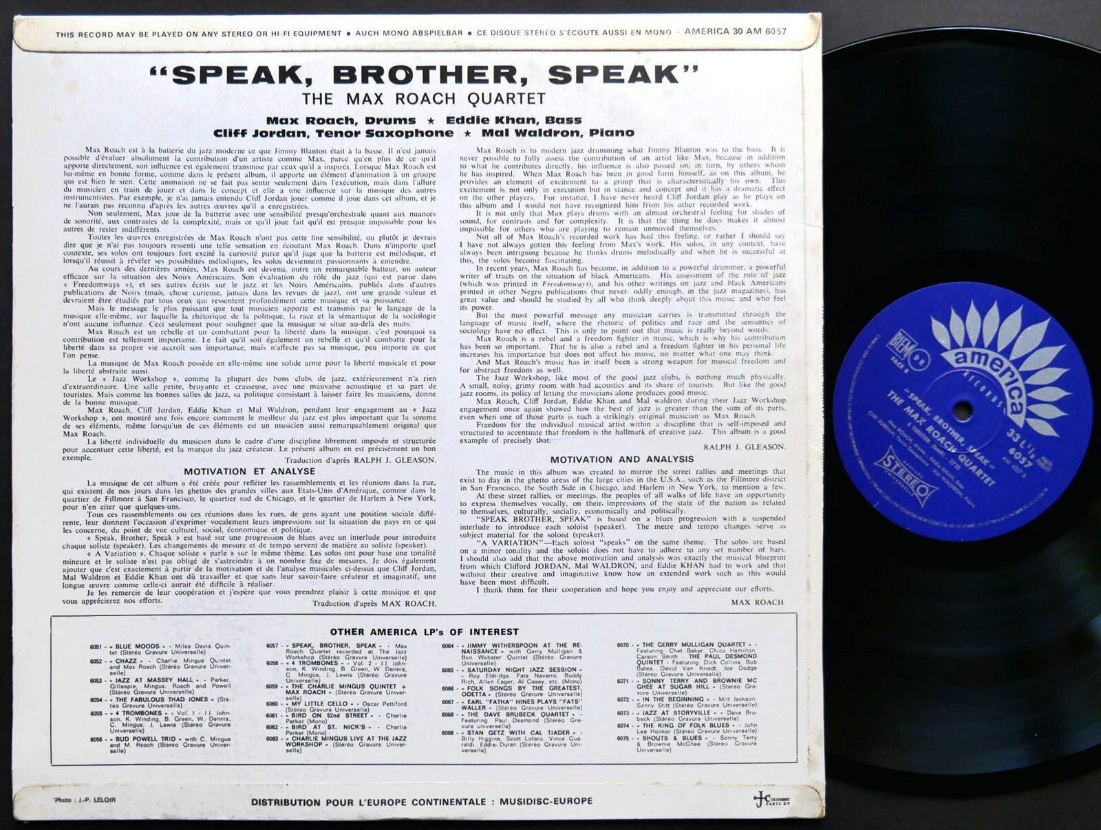 MAX ROACH Speak, Brother, Speak! AMERICA 30 AM 6057 Mal Waldron Clifford Jordan