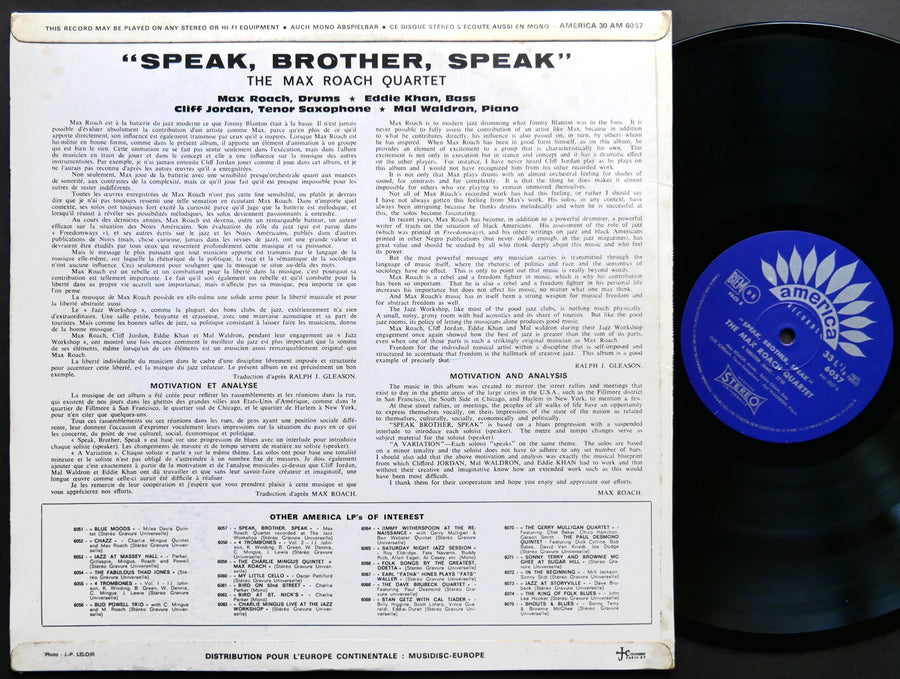 MAX ROACH Speak, Brother, Speak! AMERICA 30 AM 6057 Mal Waldron Clifford Jordan