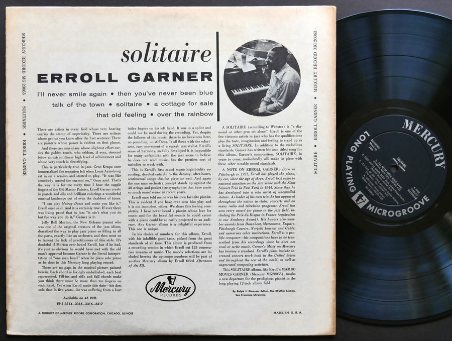 ERROLL GARNER Solitaire LP MERCURY MG 20063 US 1955 JAZZ DG MONO