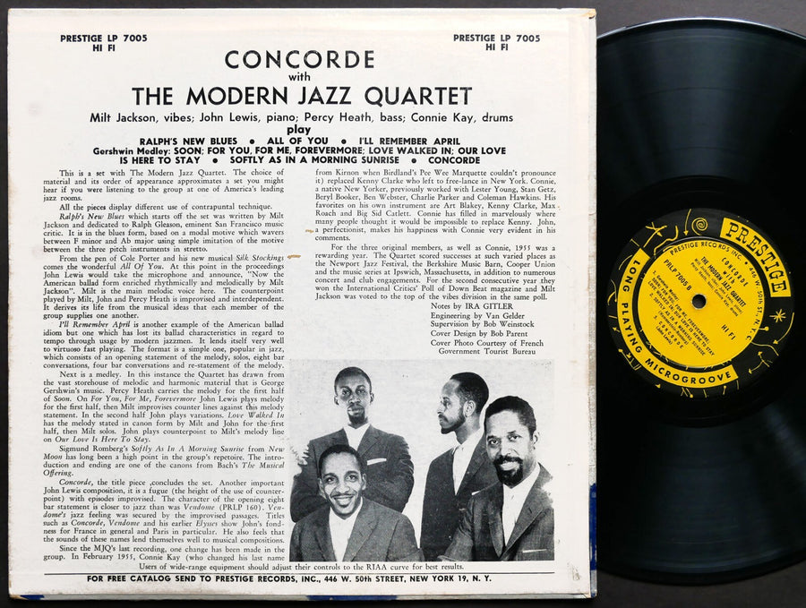THE MODERN JAZZ QUARTET Concorde LP PRESTIGE 7005 US 1955 DG MONO Milt Jackson
