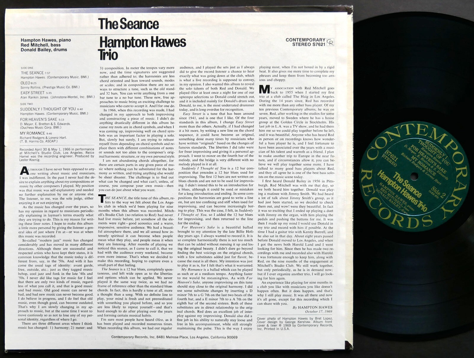 HAMPTON HAWES Trio The Seance LP CONTEMPORARY S7621 US 1969 DG ST Red Mitchell