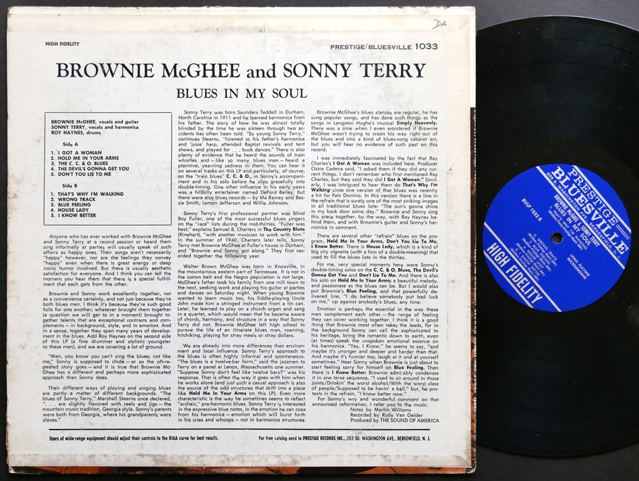 SONNY TERRY & BROWNIE MCGHEE Blues In My Soul LP PRESTIGE BLUESVILLE BV 1033 RVG