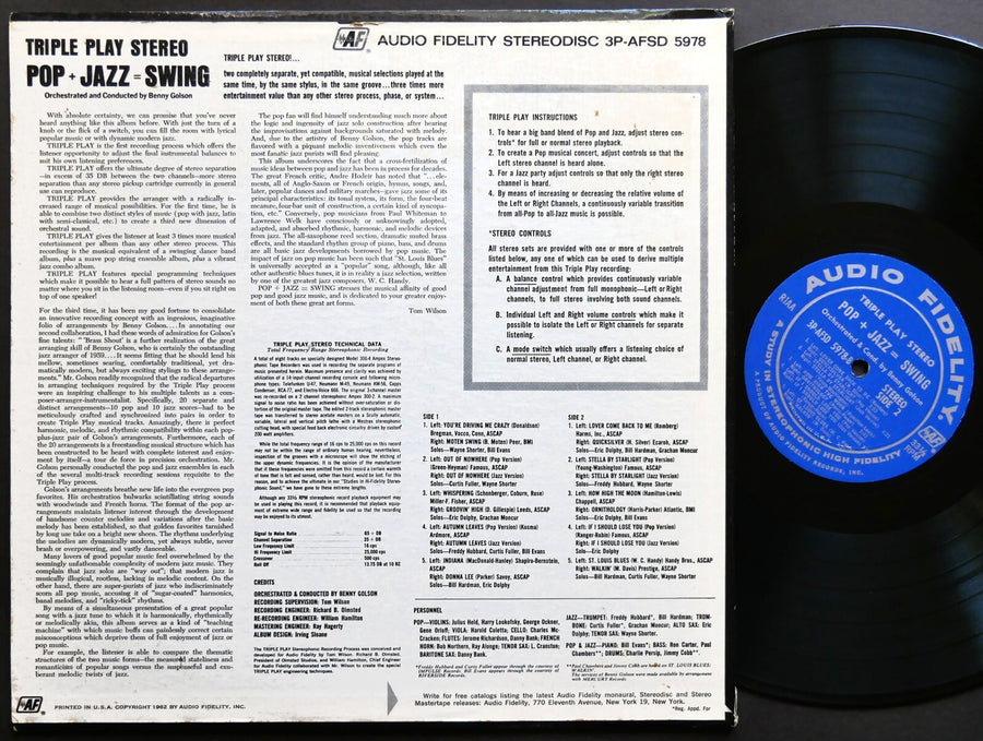 BENNY GOLSON Triple Play Pop + Jazz =Swing AUDIO FIDELITY Eric Dolphy Bill Evans