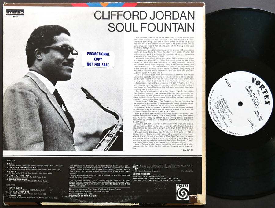 CLIFFORD JORDAN Soul Fountain LP VORTEX RECORDS 2010 US 1970 PROMO Billy Higgins