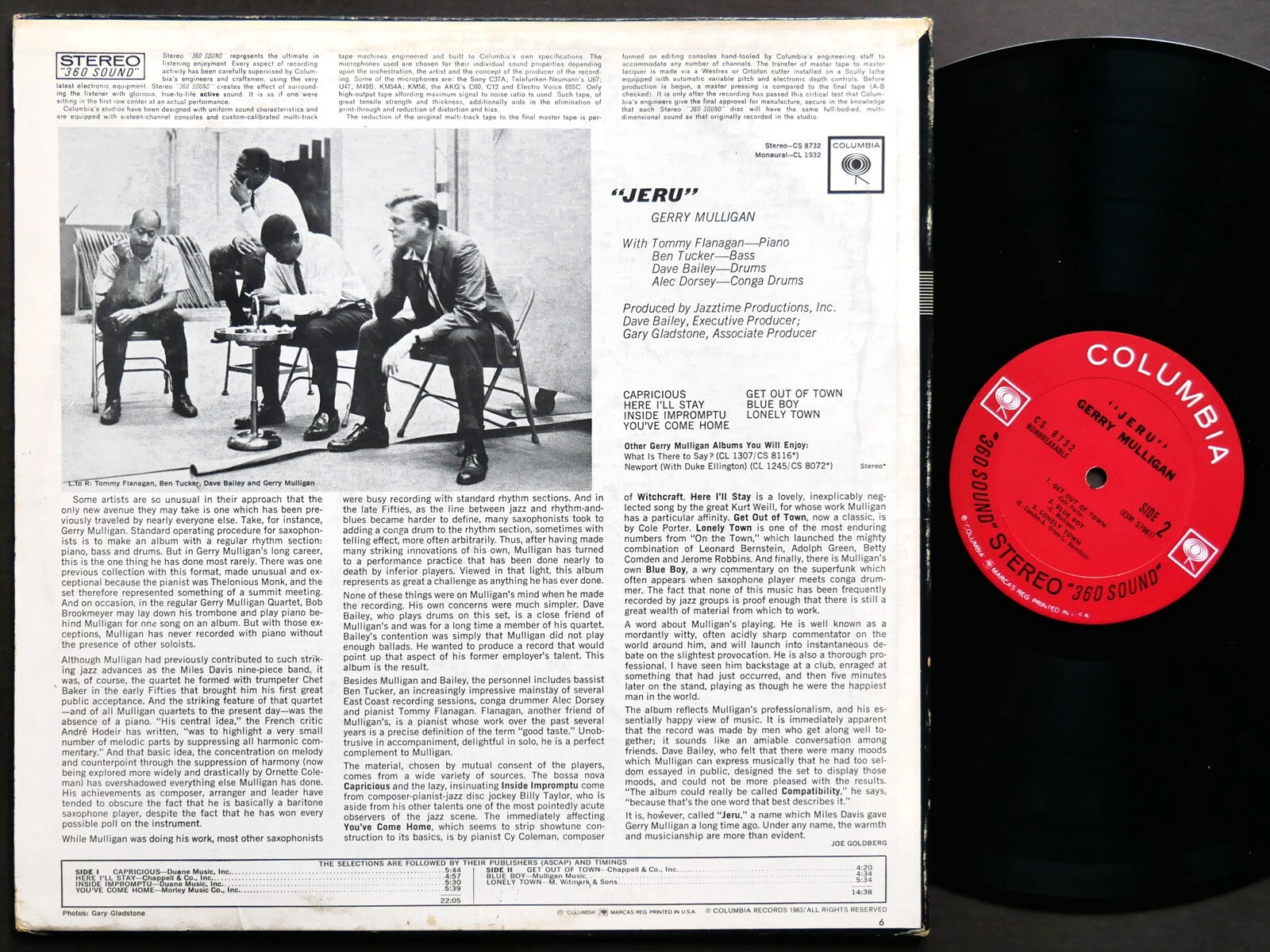 GERRY MULLIGAN Jeru LP COLUMBIA CS 8732 US 1963 2-EYE Tommy Flanagan Dave Bailey