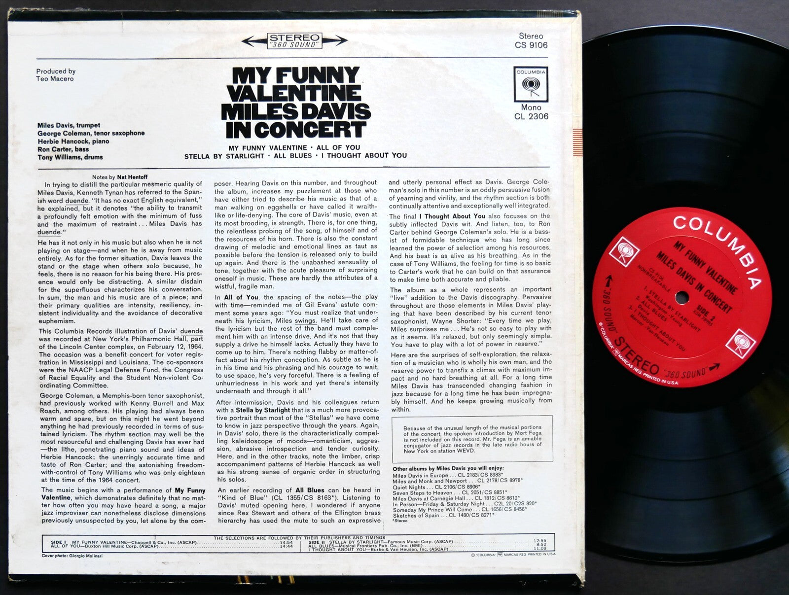 MILES DAVIS My Funny Valentine LP COLUMBIA CS 9106 US 1965 2-EYE Herbie Hancock