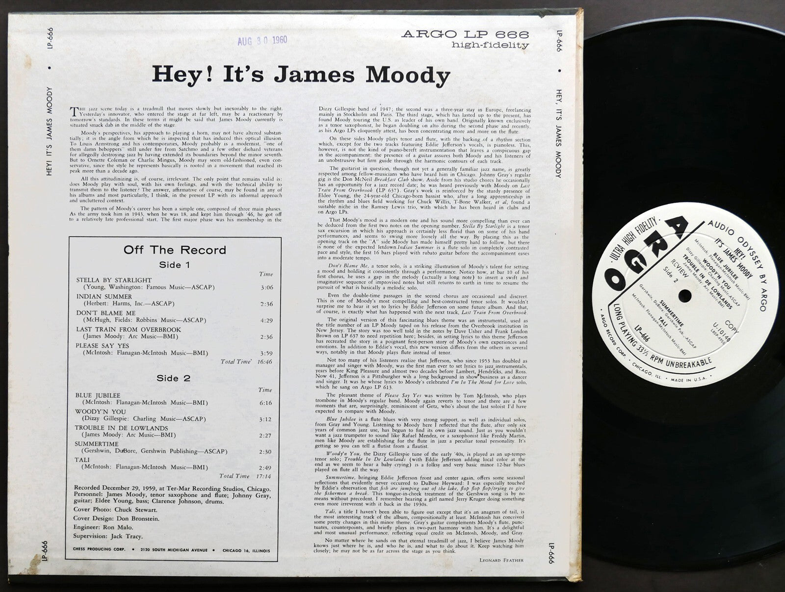 JAMES MOODY Hey! It's James Moody LP ARGO LP-666 US 1960 JAZZ DG MONO CLEAN