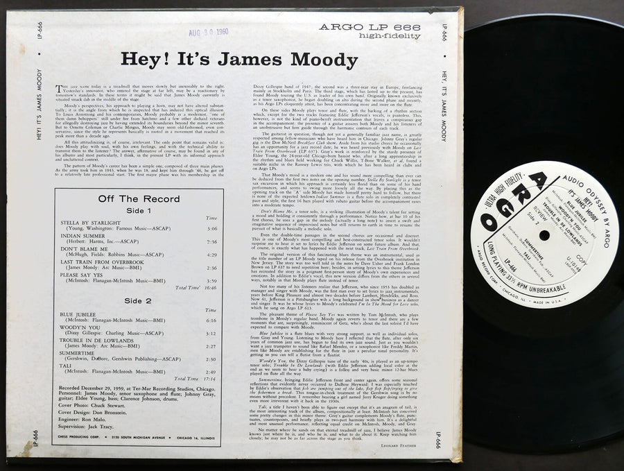 JAMES MOODY Hey! It's James Moody LP ARGO LP-666 US 1960 JAZZ DG MONO CLEAN