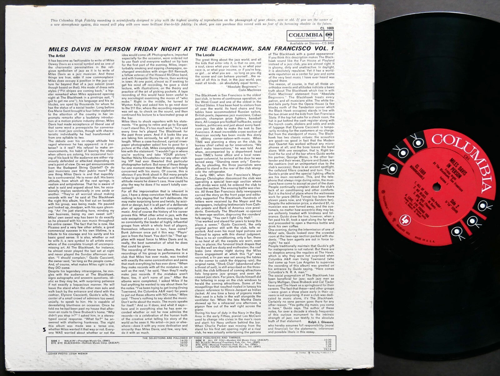 MILES DAVIS In Person At The Blackhawk Vol.I COLUMBIA CL 1669 MONO Hank Mobley