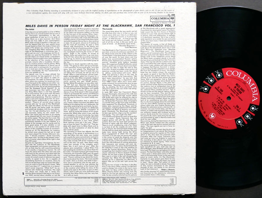 MILES DAVIS In Person At The Blackhawk Vol.I COLUMBIA CL 1669 MONO Hank Mobley