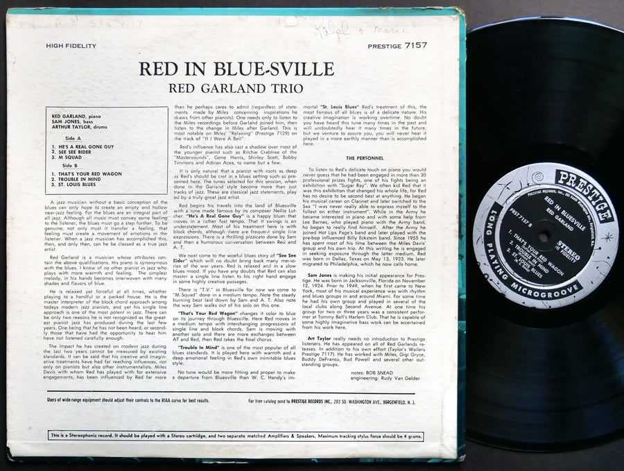RED GARLAND Red In Bluesville LP PRESTIGE PRST 7157 US 1959 NJ RVG ST Sam Jones