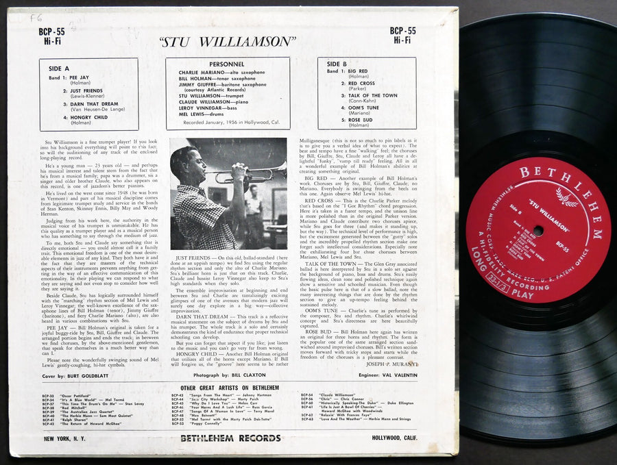 STU WILLIAMSON Self Titled LP BETHLEHEM BCP-55 US 1956 DG MONO Leroy Vinnegar
