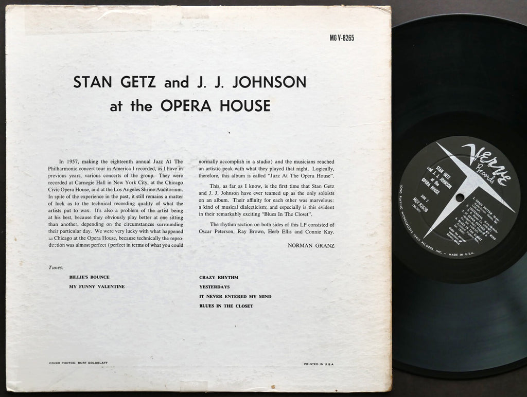 TAN GETZ J.J. JOHNSON At The Opera House LP VERVE RECORDS MG V-8265 DG MONO