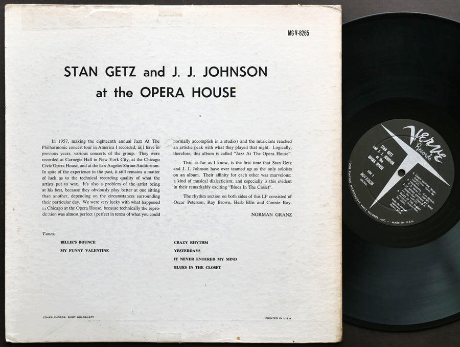 TAN GETZ J.J. JOHNSON At The Opera House LP VERVE RECORDS MG V-8265 DG MONO