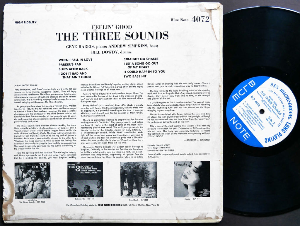 THE THREE 3 SOUNDS Feelin' Good LP BLUE NOTE BLP 4072 US 1961 NY RVG EAR MONO