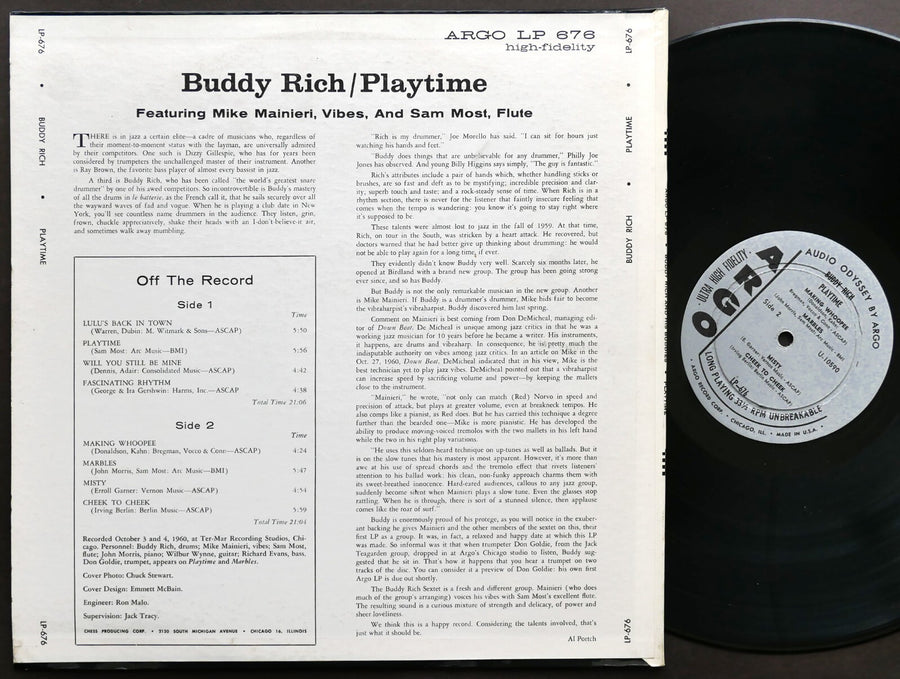 BUDDY RICH And His Buddies Playtime LP ARGO LP 676 US 1961 DG MONO Richard Evans