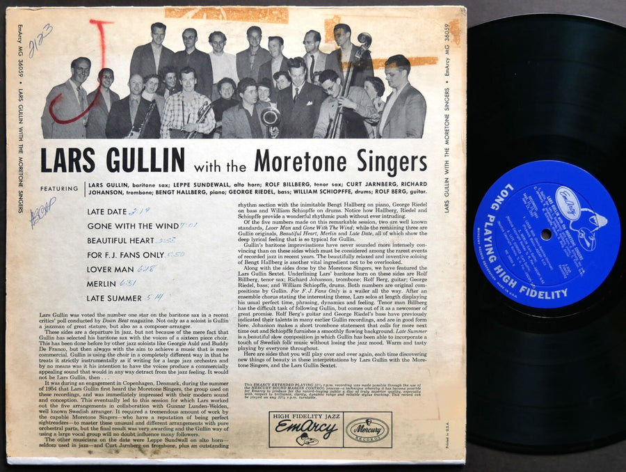 LARS GULLIN With The Moretone Singers LP EMARCY MG 36059 US 1955 DG MONO JAZZ
