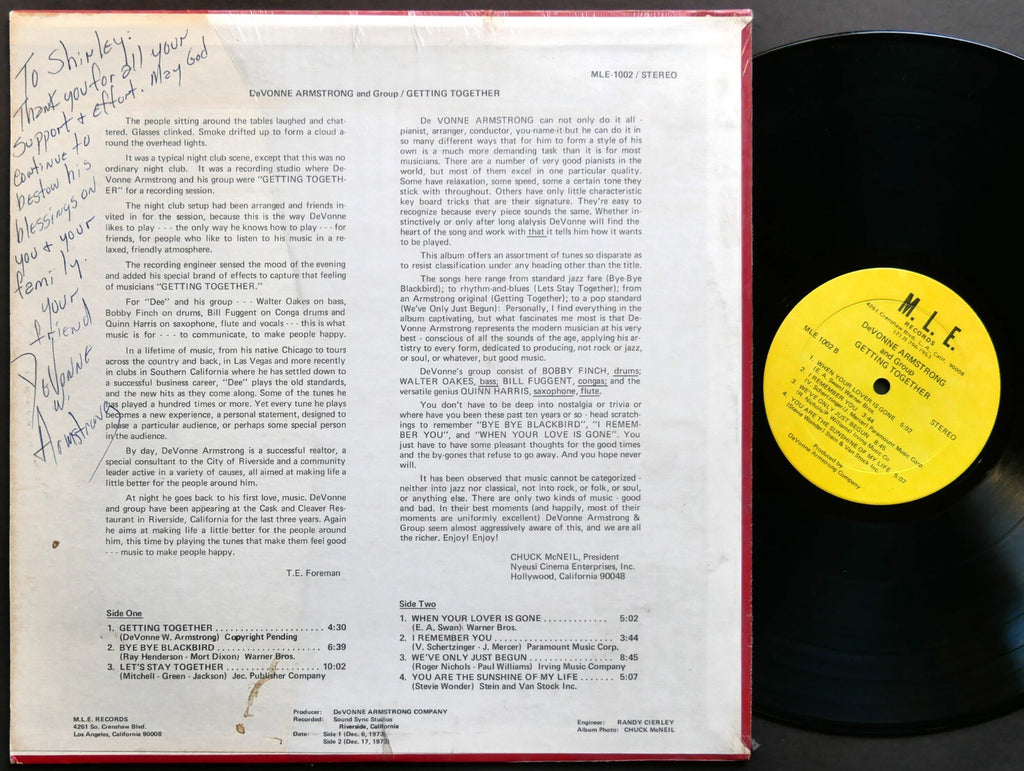DE VONNE ARMSTRONG And Group Getting Together LP M. L. E. MLE-1002 US 1973 JAZZ